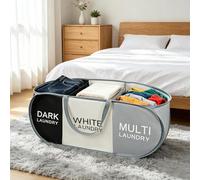 Collapsible Laundry Baskets with 3 Compartment, Large Foldable Laundry Basket with Tote Handles, Clothes Hamper Reinforced Carry Handles for Bathroom Apartment