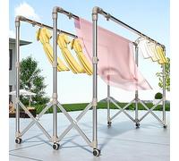 Collapsible Laundry Drying Rack, Heavy-Duty Stainless Steel, Space-Saving with Castors for Indoor and Outdoor Use