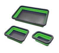 Collapsible Magnetic Tray 3pcs Set for Screws Nuts Bolts - Foldable Silicone Parts Dish Organizer Workshop Tool Storage 29x19cm(C)