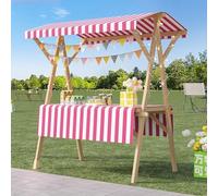 Collapsible Market Stall Rack, With Sunshade Canopy and Storage, Red Vendor Stall Cart with Awning, Selling Food Booth Concession Shelf for Market Street Food & Events(Pink,120cm/47.2in)