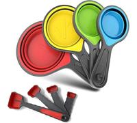 Collapsible Measuring Spoon Set - 4-Piece Foldable & Stackable Silicone Measuring Cups for Baking & Cooking (1, 1/2, 1/3, 1/4 Cup) - BPA-Free, Dishwasher-Safe, Space-Saving Kitchen Tools (Red)