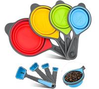 Collapsible Measuring Spoon Set - 4-Piece Foldable & Stackable Silicone Measuring Cups for Baking & Cooking (1, 1/2, 1/3, 1/4 Cup) - BPA-Free, Dishwasher-Safe, Space-Saving Kitchen Tools (Blue)