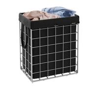 Collapsible Metal Wire Laundry Basket, Silver and Classic Black / 90L