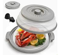 Collapsible Microwave Cover, Foldable Splatter Guard Silicone Plate Lid | Food Cover Lid, BPA Free Dishwasher Safe, Vented Steam Release Strainer Fruit Drainer Kitchen Gadget