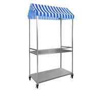 Collapsible Mobile Retail Vending Cart with Protective Canopy, Dual-Tier Merchandise Display Stand for Snacks, Beverages & Temporary Pop-Up Stall Operations(Blue,60x120cm)