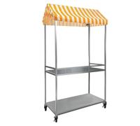 Collapsible Mobile Retail Vending Cart with Protective Canopy, Dual-Tier Merchandise Display Stand for Snacks, Beverages & Temporary Pop-Up Stall Operations(Yellow,60x120cm)