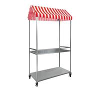 Collapsible Mobile Retail Vending Cart with Protective Canopy, Dual-Tier Merchandise Display Stand for Snacks, Beverages & Temporary Pop-Up Stall Operations(Red,60x120cm)