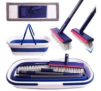 Collapsible Mop and Bucket Set, Bafezoze Microfiber Dust Mop, Floor Scrubber, Grout Brush with Long Handle for Bathroom RV Tile Cleaning