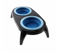 Collapsible Pet Bowl Foldable Double Feeding Cat Dog Bow Anti-Slip Legs Portable | Pet Feeding Bowl Set | Pet Feeder Cat Bowl (Blue)