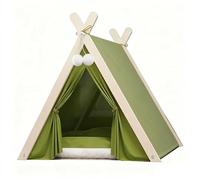 Collapsible Pet Teepee Tent, Stylish Cat & Dog Tent House with Soft Cushion & Solid Wood Frame for Indoor Use(Green)