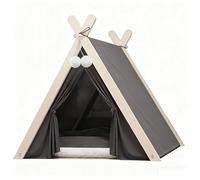 Collapsible Pet Teepee Tent, Stylish Cat & Dog Tent House with Soft Cushion & Solid Wood Frame for Indoor Use(Gray)