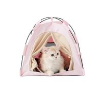 Collapsible Pet Tent House, Cat Tent Foldable Indoor Outdoor with Thick Mat, Mini Foldable House for Cats, Dog Bed, Pet Teepee with Weatherproof (pink, 15.7''x15.7''x14.6'')