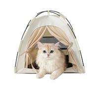 Collapsible Pet Tent House, Portable Cat Shelter with Breathable Mesh & Multiple Colors for Indoor Outdoor Use(Beige,18.5''x18.5''x17.7'')