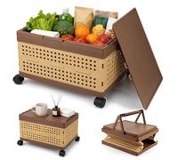 Collapsible Picnic Basket with Lids, 32L Large Plastic Storage Box with Wheels and Handles, Portable Organisation Basket Foldable Crate for Outdoor, Picnics, Camping, Beach (42x33x27cm)