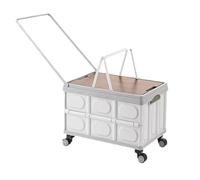 Collapsible Plastic Crate with Wheels and Handles Outdoor Storage Box Grocery Cart On Casters Foldable Hard Plastic Trunk Organizer for SUV Rolling Cart for Teachers Camping Shopping