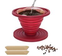 Collapsible Pour Over Coffee Dripper, Silicone Coffee Filter with 50 Coffee Filter Papers, Portable Filter Coffee Maker, Reusable Coffee Filter Holder for Camping, Home, Office (Red)