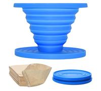 Collapsible Pour Over Coffee Dripper, Silicone Reusable Cone Filter Holder, Set of 2, with 100 Paper Filters (1, Blue)