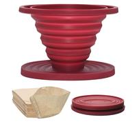 Collapsible Pour Over Coffee Dripper, Silicone Reusable Cone Filter Holder, Set of 2, with 100 Paper Filters (1, Red)