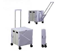 Collapsible Rolling Crate on Wheels for Teachers,Folding Utility Cart Handcart Shopping Trolley with Telescopic Handle for Grocery,Office,Luggage (Lilac Gray,50L Universal Wheel)