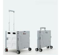 Collapsible Rolling Crate on Wheels for Teachers,Folding Utility Cart Handcart Shopping Trolley with Telescopic Handle for Grocery,Office,Luggage (Off-White,30L Universal Wheel)