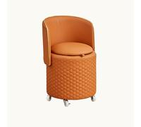 Collapsible Rolling Vanity Stool with Backrest, Swivel Ottoman Chair for Living Room & Bedroom, Portable Storage Seat on Wheels