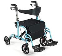 Collapsible Rolling Walker with Seat Walking Stabilizer, Durable Mobility Aid, Lightweight Aluminum Frame Self-Propelling Folding Wheelchair Transit Travel Chair,