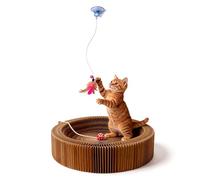 Collapsible Round Cat Scratcher Lounge Bed,Accordion Cardboard Scratching Board for Indoor Large Cats, Kitten Bed & Play Toy,16 inch