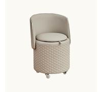 Collapsible Round Vanity Stool with Backrest & Storage, Rolling Chair with Wheels, Small Swivel Seating for Living Room & Bedroom, Stylish & Functional.