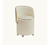 Collapsible Round Vanity Stool with Backrest & Storage, Rolling Swivel for Living Room & Bedroom, Compact Upholstered Seat with Wheels, Stylish Makeup Chair.