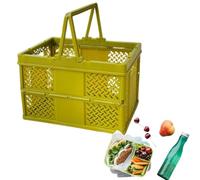 Collapsible Shopping Basket, Folding Storage Baskets Small Stackable Storage Box Plastic Grocery Shopping Basket with Handles (Green)