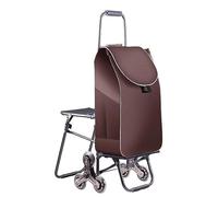 Collapsible Shopping Trolley with Seat - Waterproof Cover, Stair Climber with 6 Rubber Wheels - Foldable & Portable Grocery Cart for Easy Transport