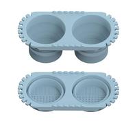 Collapsible Silicone Brush Cleaning Cup,Double-Layer Compartment Prevents Color Mixing, with Serrated Holder & Wavy Grooves, Curved Cleaning Base, for Watercolor/Oil, Portable Travel Art Tool (Blue)