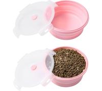 Collapsible Silicone Dog Bowls with Lids, 2 Pack, Pink, 17 oz | Foldable & Portable, Camping & Hiking, Small to Large Dogs, Food & Water Use, Cat Compatible