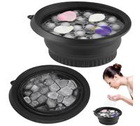 Collapsible Silicone Face Bowl For Ice, Facial Plunge Bowl with Foldable and Angled Design, 10.39 in / 26.4 cm Portable Skin Care Basin, Food-Safe Silicone, Cold Therapy, Pore Tightening, Black