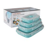Collapsible Silicone Food Storage Container with Lid, Portable Lunch Bento Box Outdoor Picnic Box Space Saving, Microwave, Dishwasher and Freezer Safe, Set of 4 (Light Blue)