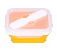 Collapsible Silicone Lunch Boxes with Spoon and Fork, Foldable Lunch Food Container Portable Bento Storage Containers, Microwave, Freezer, Dishwasher Safe(Orange)