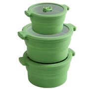 Collapsible Silicone Microwave Cookware Cooker Steamer for Cooking with Lids, 0.8L and 1.4L Glass Food Storage Container Sealed Bowl Mixing Bowls 3pc Set BPA Free