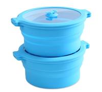 Collapsible Silicone Microwave Cookware Cooker Steamer for Cooking with Lids, 0.8L Glass Food Storage Container Sealed Bowl Mixing Bowls 2pc Set BPA Free