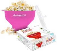 Collapsible Silicone Microwave Hot Air Popcorn Popper Bowl with Lid and Handles (Pink)