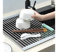 Collapsible Silicone & Stainless Steel Dish Drying Rack for Sink Adjustable 21 x (37-52) cm Space-Saving Over Sink Dish Drainer Durable Kitchen nizer