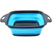 Collapsible Silicone Strainer, Foldable Kitchen Colander Fruit Vegetable Basket, Collapsible Colander Strainers in Silicone Food Foldable Hook Space Saving (Blue/Black)