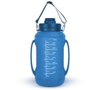 Collapsible Silicone Water Bottles, 2 Litre Foldable Water Bottle, Portable Foldable Water Bottle, Leak-proof Water Bottle with Time Marking and Straw for Hiking, Camping, Climbing (Blue)