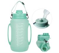 Collapsible Silicone Water Bottles, 2 Litre Foldable Water Bottle, Portable Foldable Water Bottle, Leak-proof Water Bottle with Time Marking and Straw for Hiking, Camping, Climbing (Cyan)