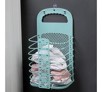 Collapsible Slim Laundry Basket, Space Saving Wall Hanging Laundry Hamper with Handle, Dirty Clothes Hamper with Hollow Design, Plastic Folding Laundry Hamper Bucket for Laundry Room Bathroom