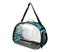 Collapsible Soft Sided Pet Carrier, Clear Transparent Bubble Bag Tote for Kitten Puppy, Foldable Outdoor Hiking Cat Carrier- Blue S