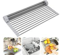 Collapsible Stainless Steel Dish Rack Over Sink Roll-Up Drying Rack for Kitchen Space-Saving Dish Drainer Multiple Sizes (19.6" L x 18.1" W)