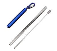 Collapsible stainless steel straw with silicone tip and cleaning brush, portable design with keychain for convenient carrying and eco friendly drinking solution (blue)