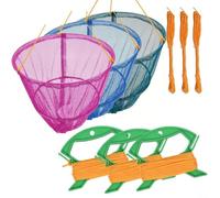 Collapsible Steel Wire Crab Drop Net with Heavy Iron Base Net Bait Bag, 11m Bright Rot-Proof Rope and Nylon Mesh for Catching Crabs, Prawns, Crayfish and Lobsters from Shore or Boat(green+blue+pink)