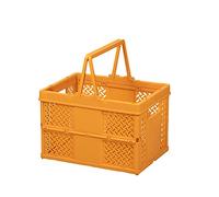 Collapsible Storage Basket with Handle, Foldable PP Plastic Box, 25x19cm, Stackable Organiser for Home, Office, Camping, Picnic, Orange (Orange)