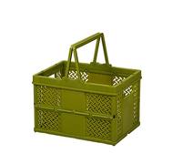 Collapsible Storage Basket with Handle, Foldable PP Plastic Box, 25x19cm, Stackable Organiser for Home, Office, Camping, Picnic, Orange (Green)